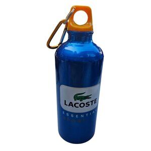 Lacoste Essential Sport Blue Metal Water Bottle Orange Carabiner Clip 8" Tall